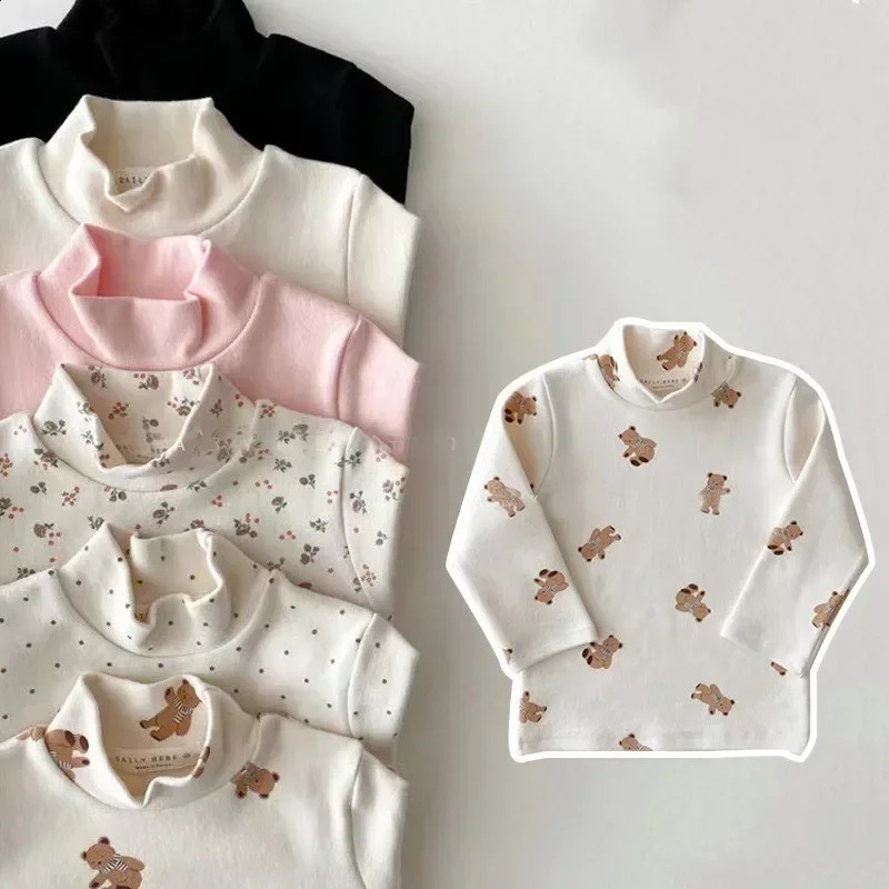 Spring Autumn Childrens soft LongSleeve Basic Shirts Baby Kids Clothes Girls Top Tees Print Turtleneck TShirt 250812