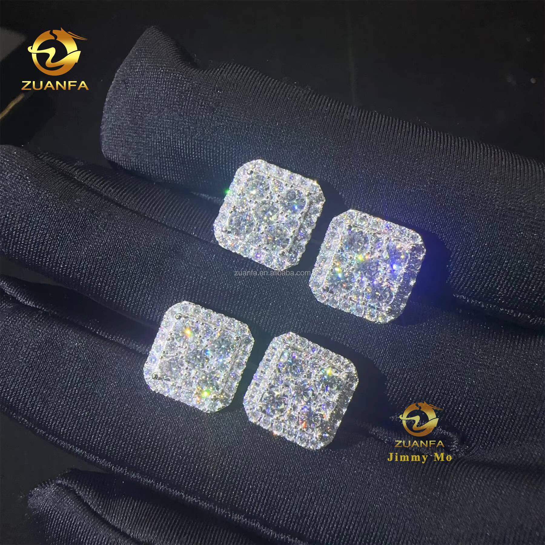 925 Sterling Silver VVS1 Sand Stone Stud Earrings for Men with Water Drop Transport Trend Pass Tester Iced Out Hip Hop