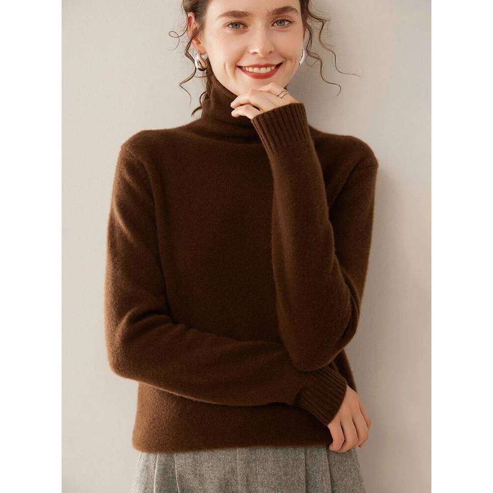Autumn Winter Women's 100% Sweater Turtleneck Long Sleeve Pullover Base Cashmere Knitwear Soft Warm Comfy Clothing 250813