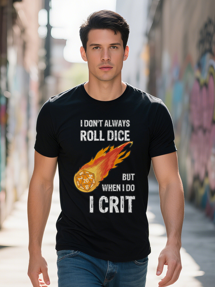 Men s Casual Graphic T Shirt with I Don t Always Roll Slogan Flaming Orange Dice Print Black Round Neck Summer