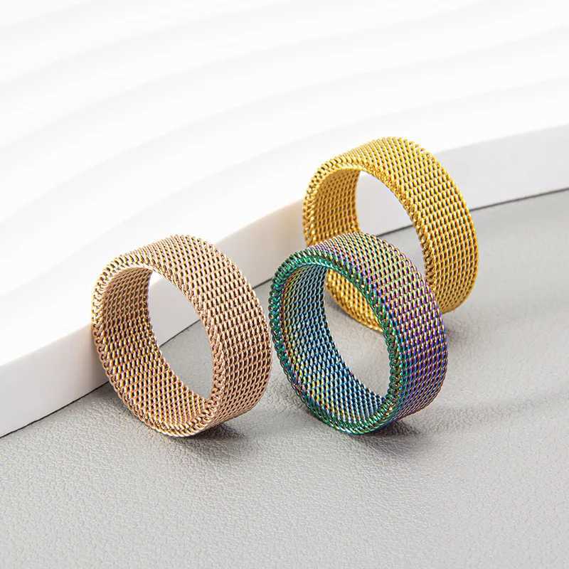New Fashion Titanium Steel 8MM Grid Mesh Ring for Women and Men High Quality Simple Multi-color Jewelry Party Gifts W250812