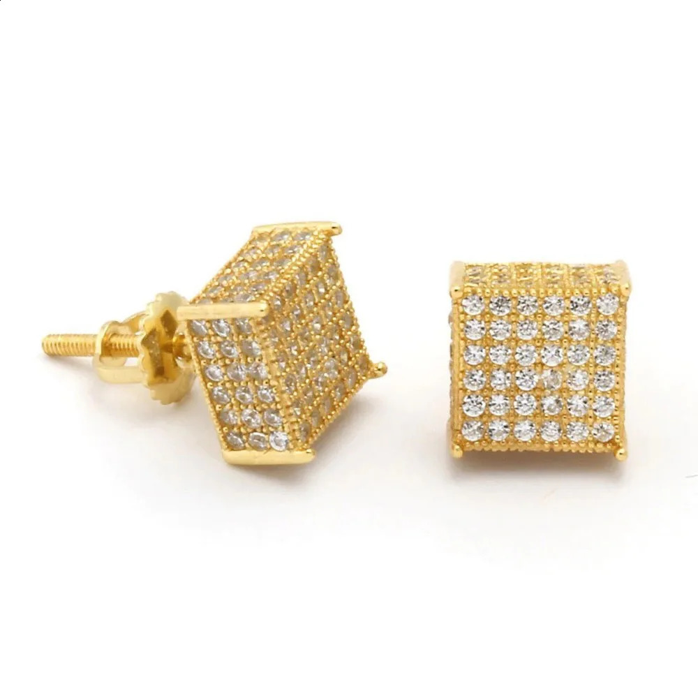 Men Stud Earrings Homme Hip Hop Rock Gold Color Bling Iced Out AA Zircon Screw Ear Piercings Fashion Jewelry OHE153 250812