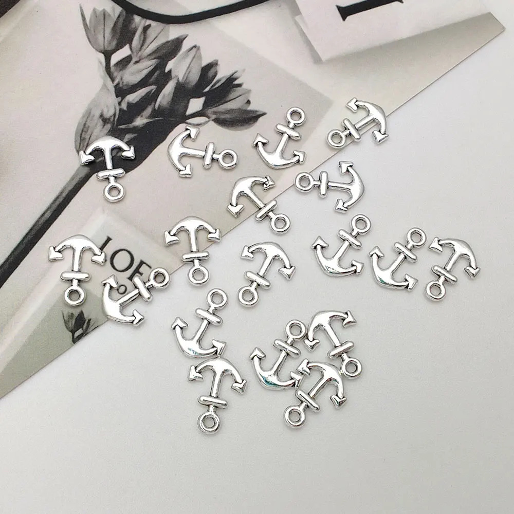 100pcs/Lot--10x13mm Mini Cute Anchor Charms Marine Pendants Diy Bracelet Supplies Jewelry Accessories 250807