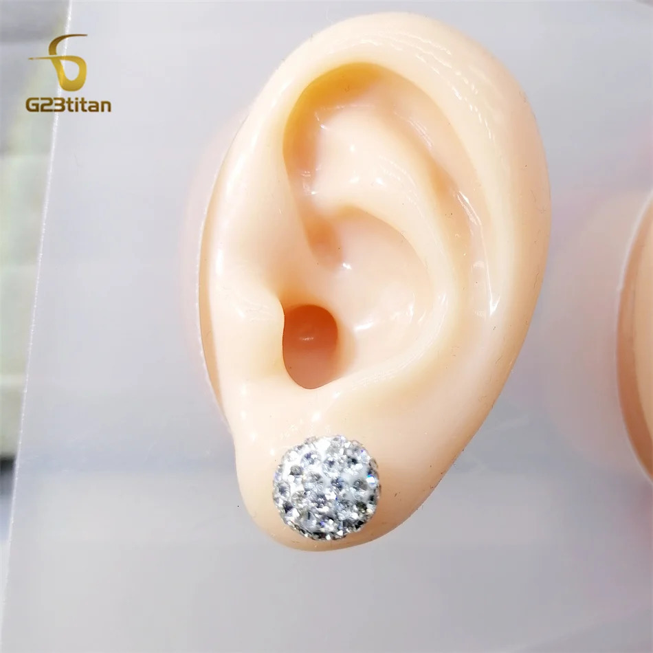 Colors Crystal Bead Polymer Clay Earrings G23 Ear Stud Micro Pave Rhinestone Disco Ball Hypoallergenic Piercing Jewelry 250812