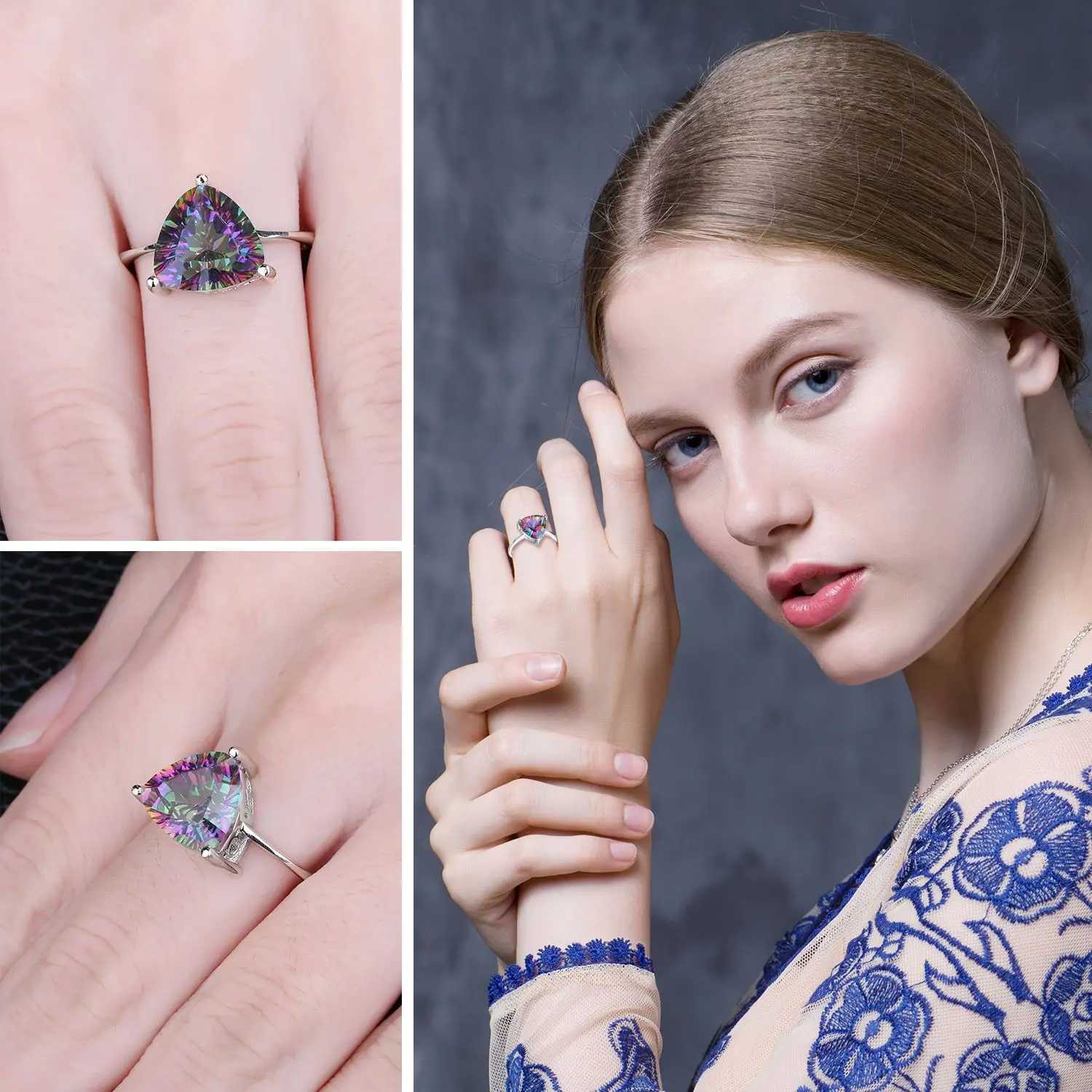 4.3ct Natural Rainbow Mystic Quartz 925 Sterling Silver Wedding Engagement Solitaire Ring for Women New Arrival W250812