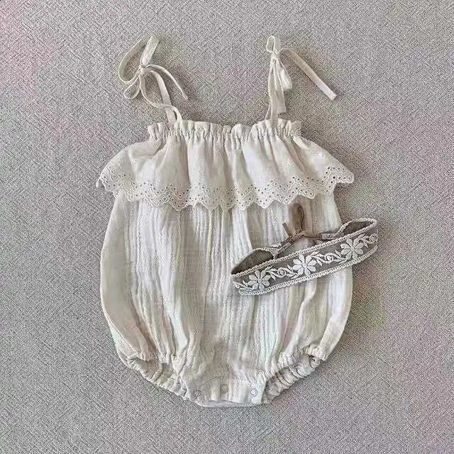 Summer Baby Girl Sleeveless Sling Jumpsuit Solid Cute Toddler Princess Overalls Cotton Infant Romper Clothes 250812