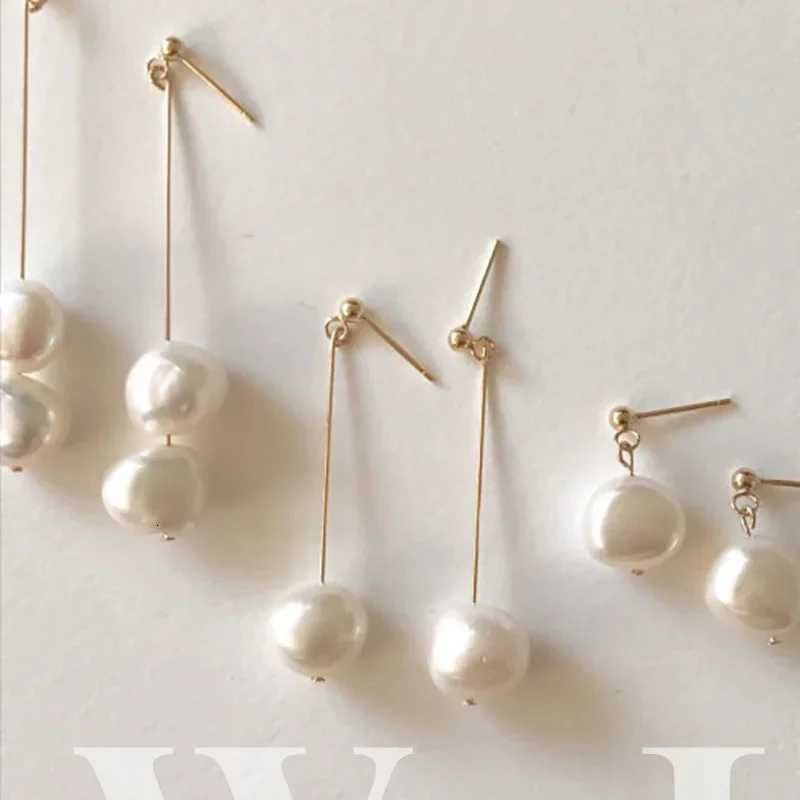 Minar Delicate Genuine Freshwater Pearl Earring for Women Gold Color Metal Baroque Pearls Long Drop Earrings Elegant Oorbellen Y250812