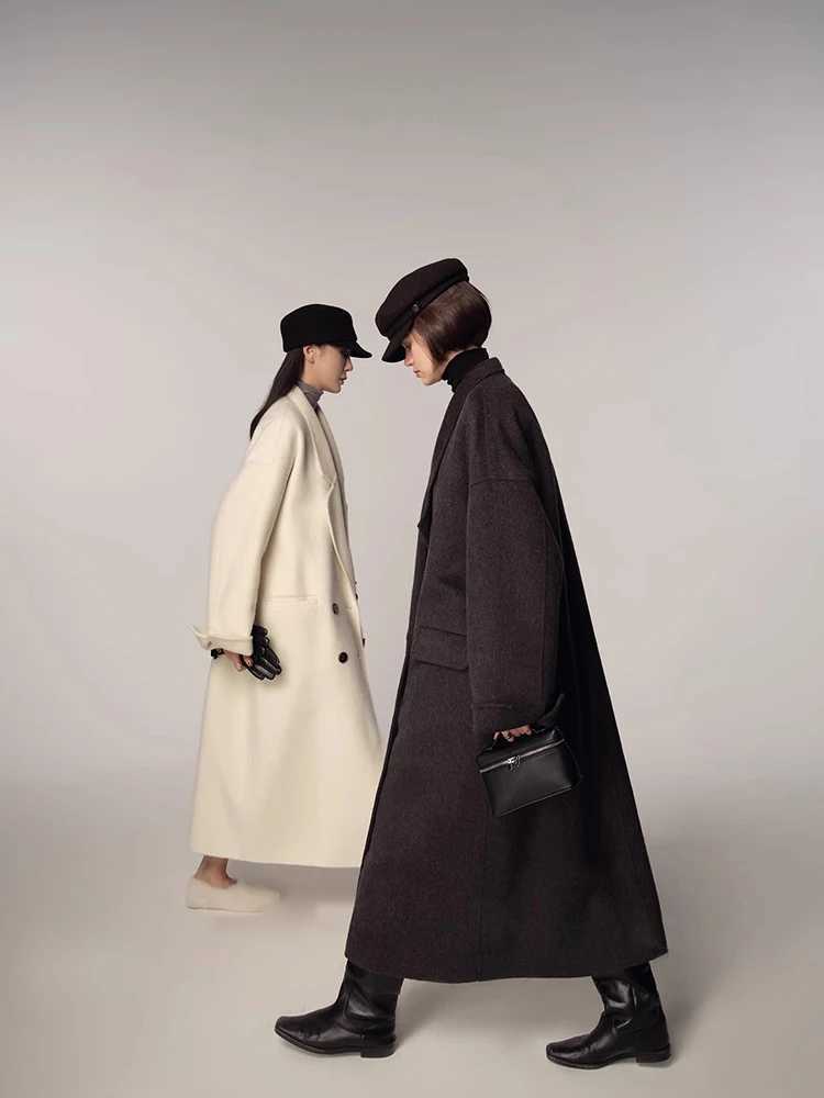 Double Breasted Office Lady Long Woolen Jackets 2024 Autumn And Winter Suit Collar Loose X-Long Rabbit Hair Women Wool Coats Z250813