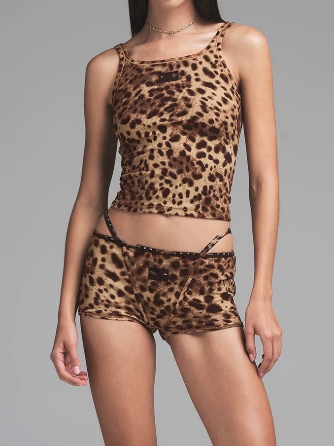 Womens Tracksuits LW Summer Leopard Print Shorts 2 Piece Set Women Casual Animal Mixed Round Neck Sleeveless Tops Fashion Woman