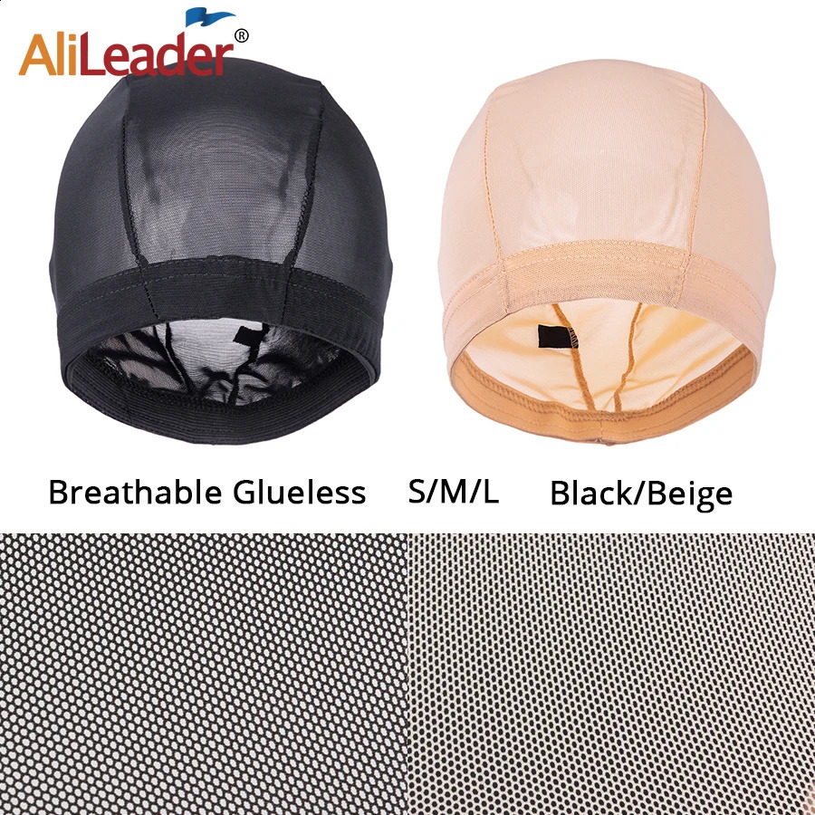 AliLeader L/M/S Elastic Mesh Dome Wig Cap for Making Human Hair Wigs Beige Black Spandex Net Glueless Hairnets Wig Liner 250812