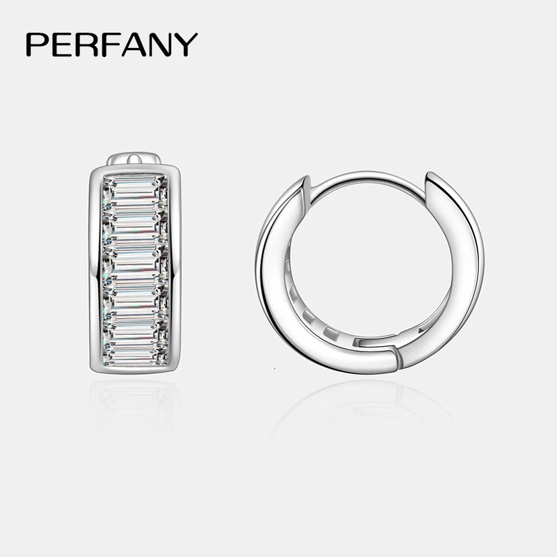 PERFANY Emerald Cut All Hoop Earrings 100% Pure Silver Rectangular Laboratory Diamond Wedding Jewelry 250812