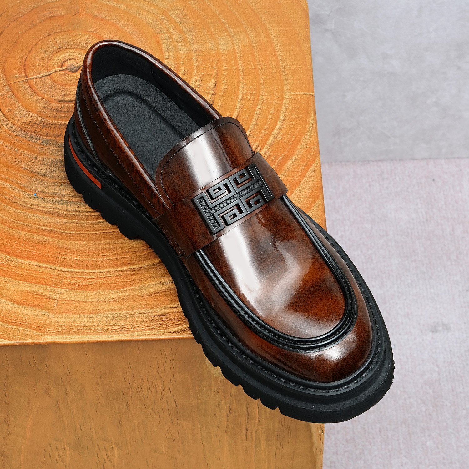 New men's shoes, slip-on buckle, thick-soled loafers for height increase, genuine leather handcrafted, large size 46,-end wedding