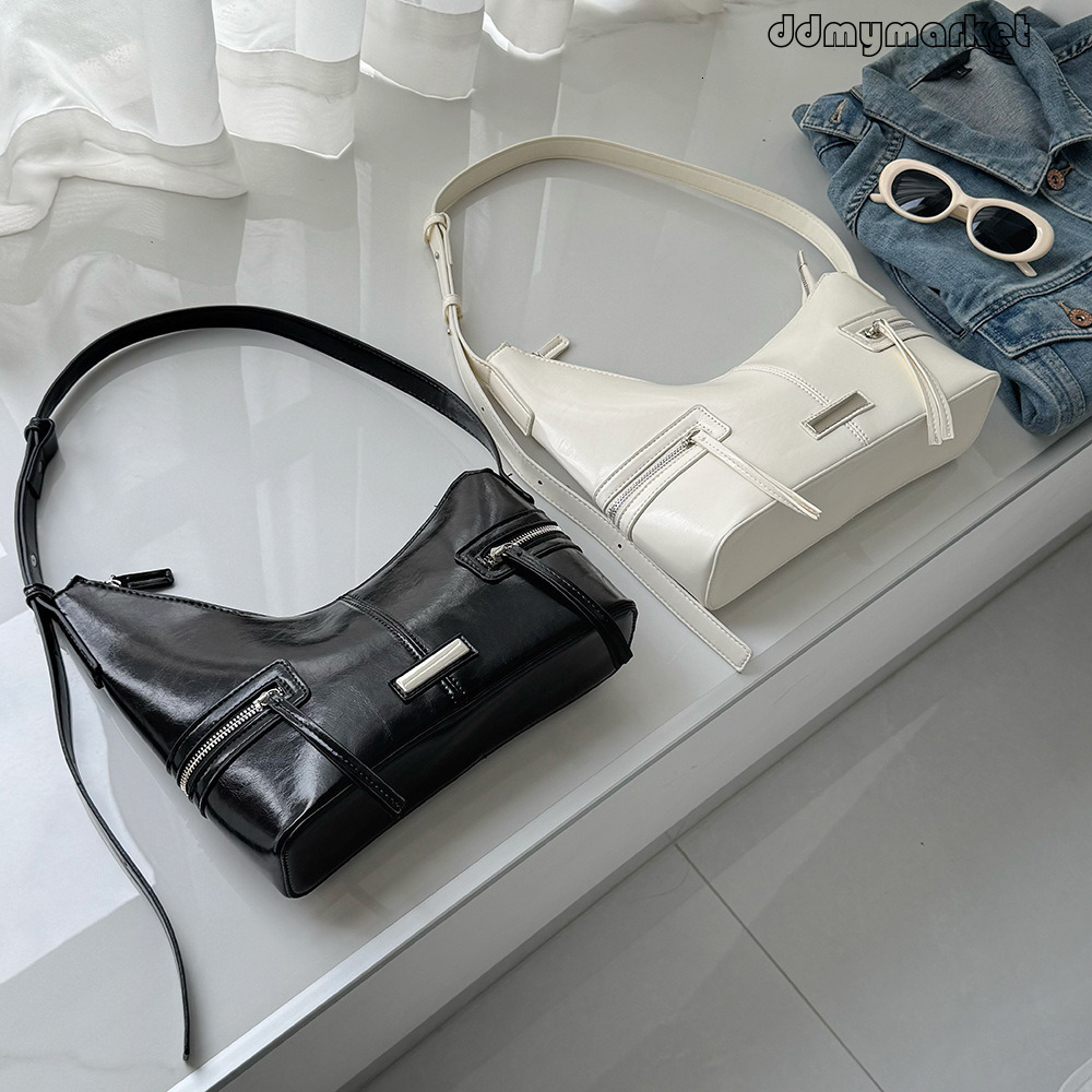 Korean Niche Versatile Asymmetric Underarm Dumpling for Women Trendy Cool Black Single Shoulder Handbag Crossbody Crescent Bag ddmymarket