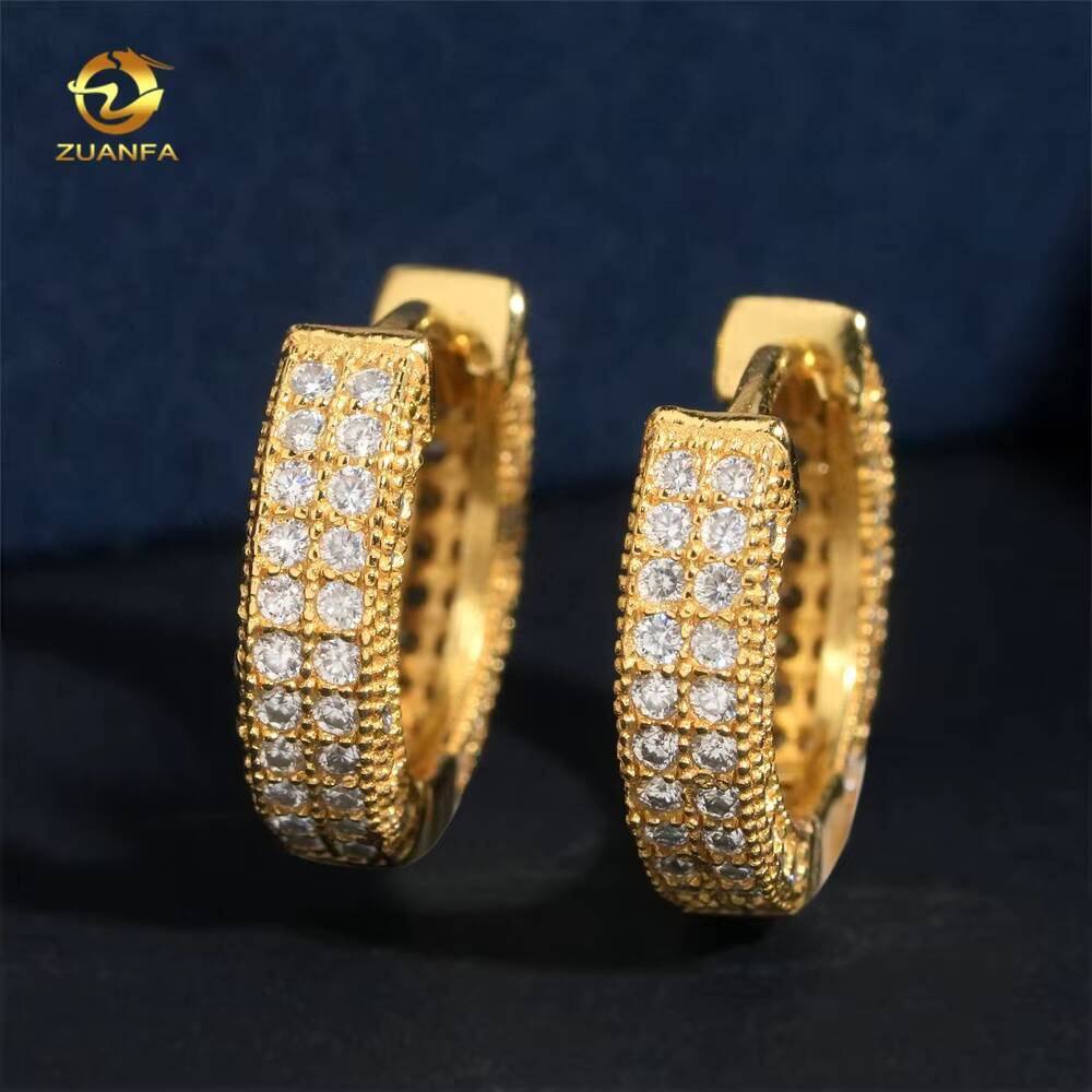 High-Quality 18K Gold-Plated Double Row Iced-Out Hip-Hop Silver Silicon Stone Hoop Earrings