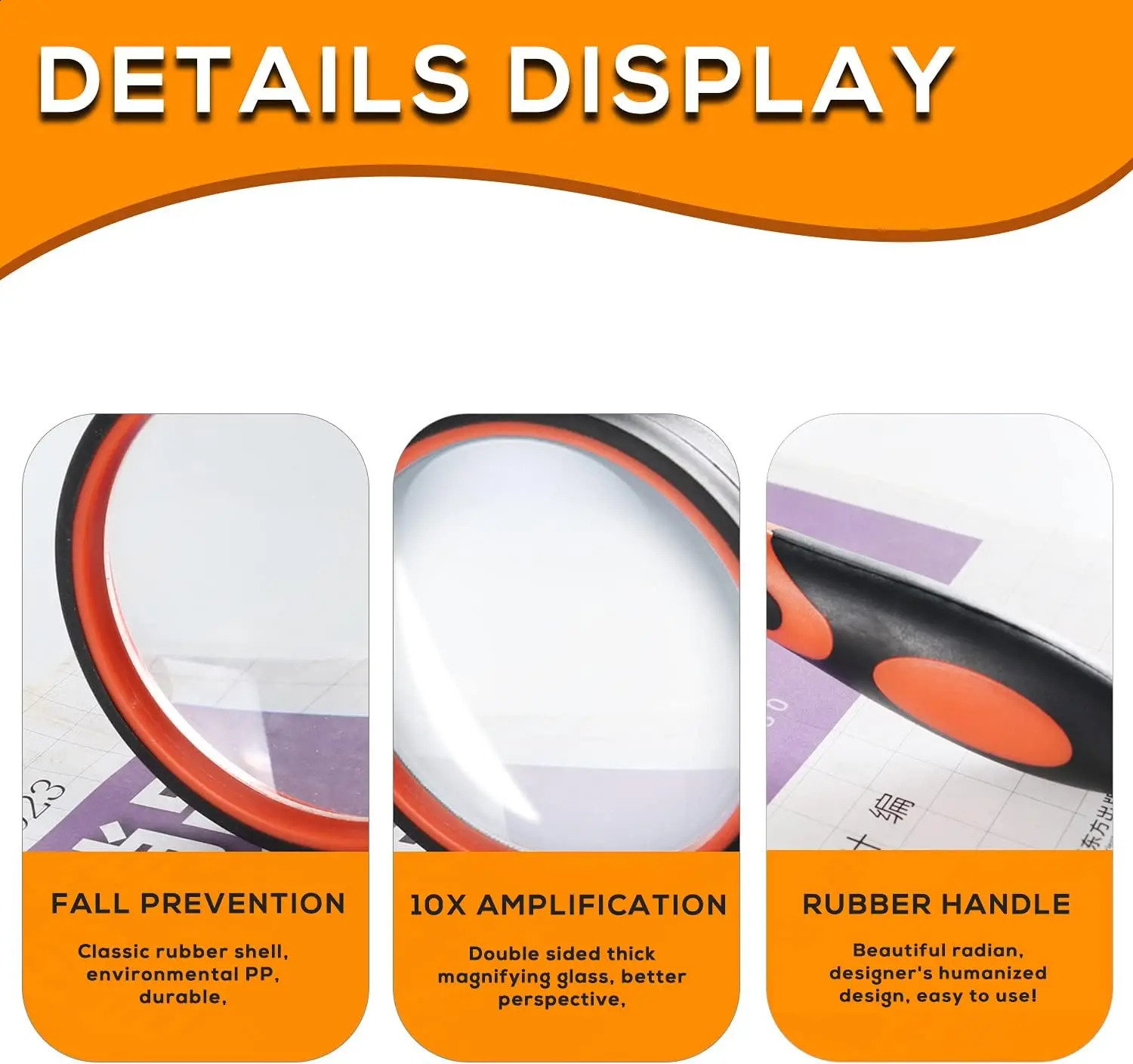 Handheld Magnifying Glass 10x Kids Seniors Magnifier Reading Exploration NonSlip Shatterproof Lens 506575100mm 250804
