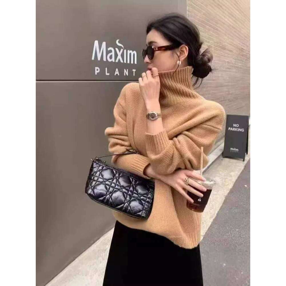 2024 Autumn/Winter New 100% Cashmere Women's Turtleneck Loose And Thick Knit Sweater To Wear 250813