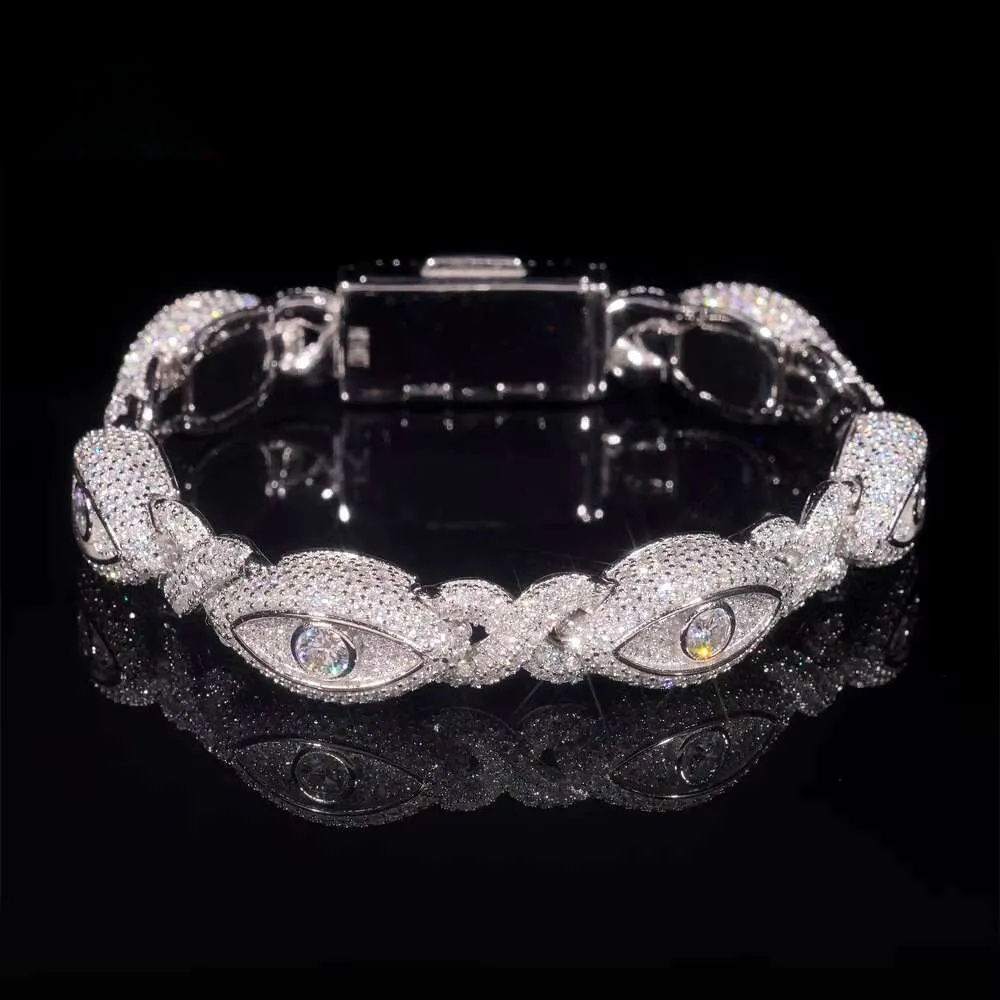 Moissanite jewelry Pass Dia Tester Sier Gold Plated Hip Hop Jewelry Custom Infinite Eyes 8-character Chain VVS Moissanite Cuban Bracelet