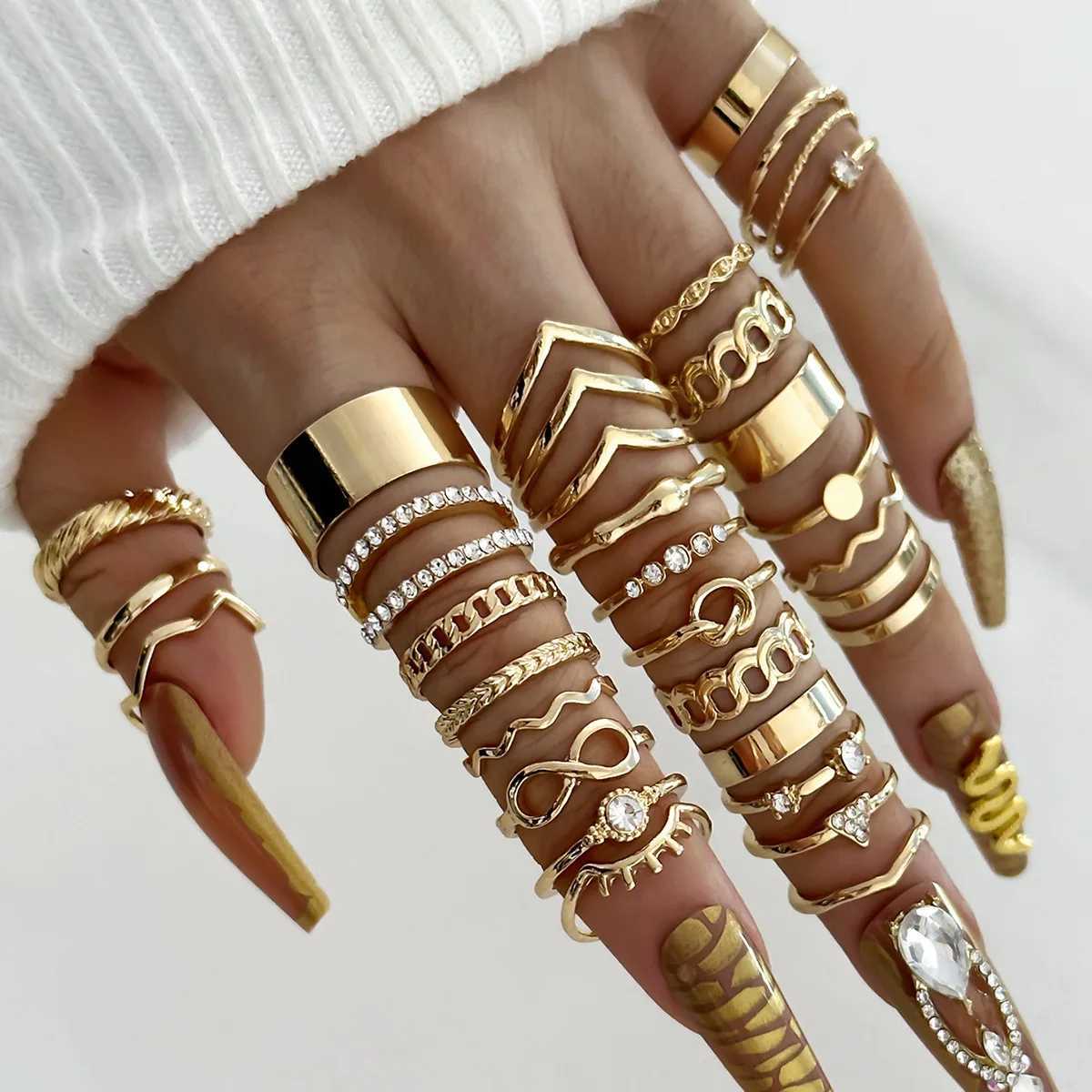 30Pcs Bohemian Geometric Knuckle Rings Set for Women Gold Silver Color Finger Rings Girls Fashion Party Jewelry Accessories W250812