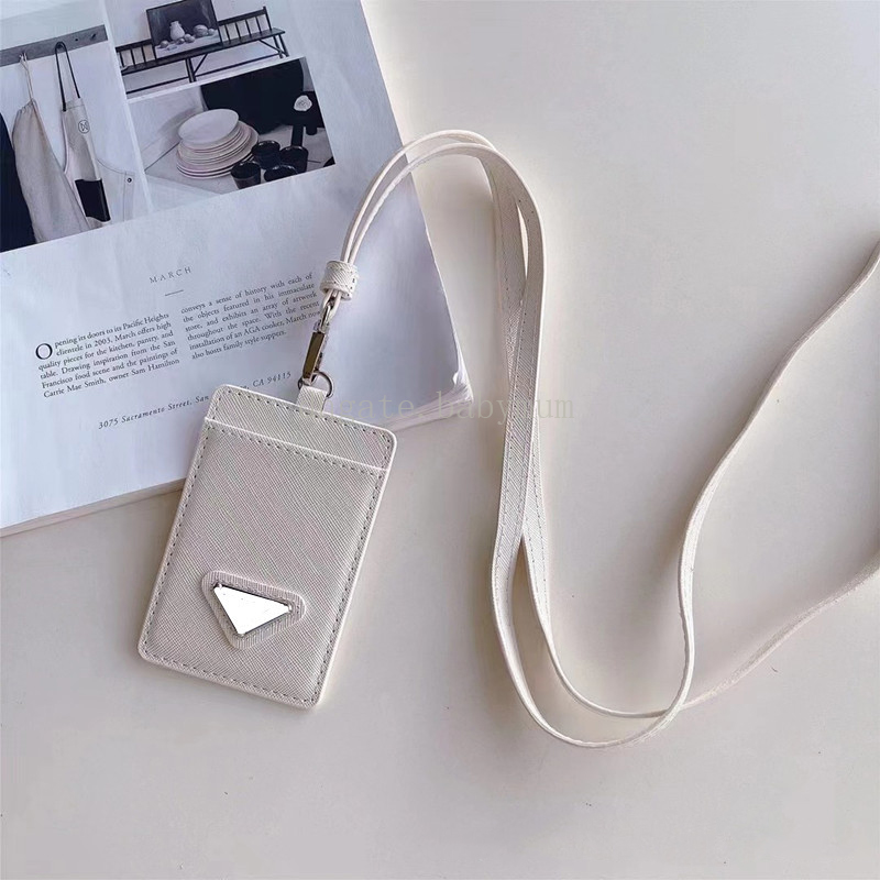 Fashion Men women Worker ID Card Holder with Neck Lanyard Simplicity Solid Color Leather student ID card coin purse cardholders