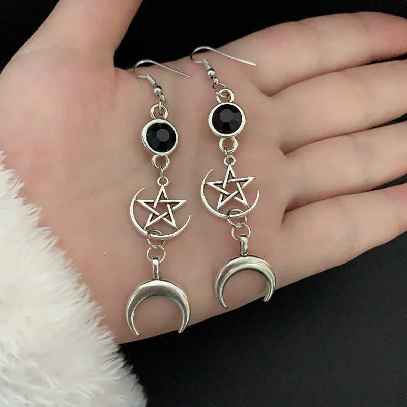 New/Pentagram Crescent Goddess Black Birthstone Earrings Celestial Gothic Jewelry Sun/Moon Jewelry Y250812
