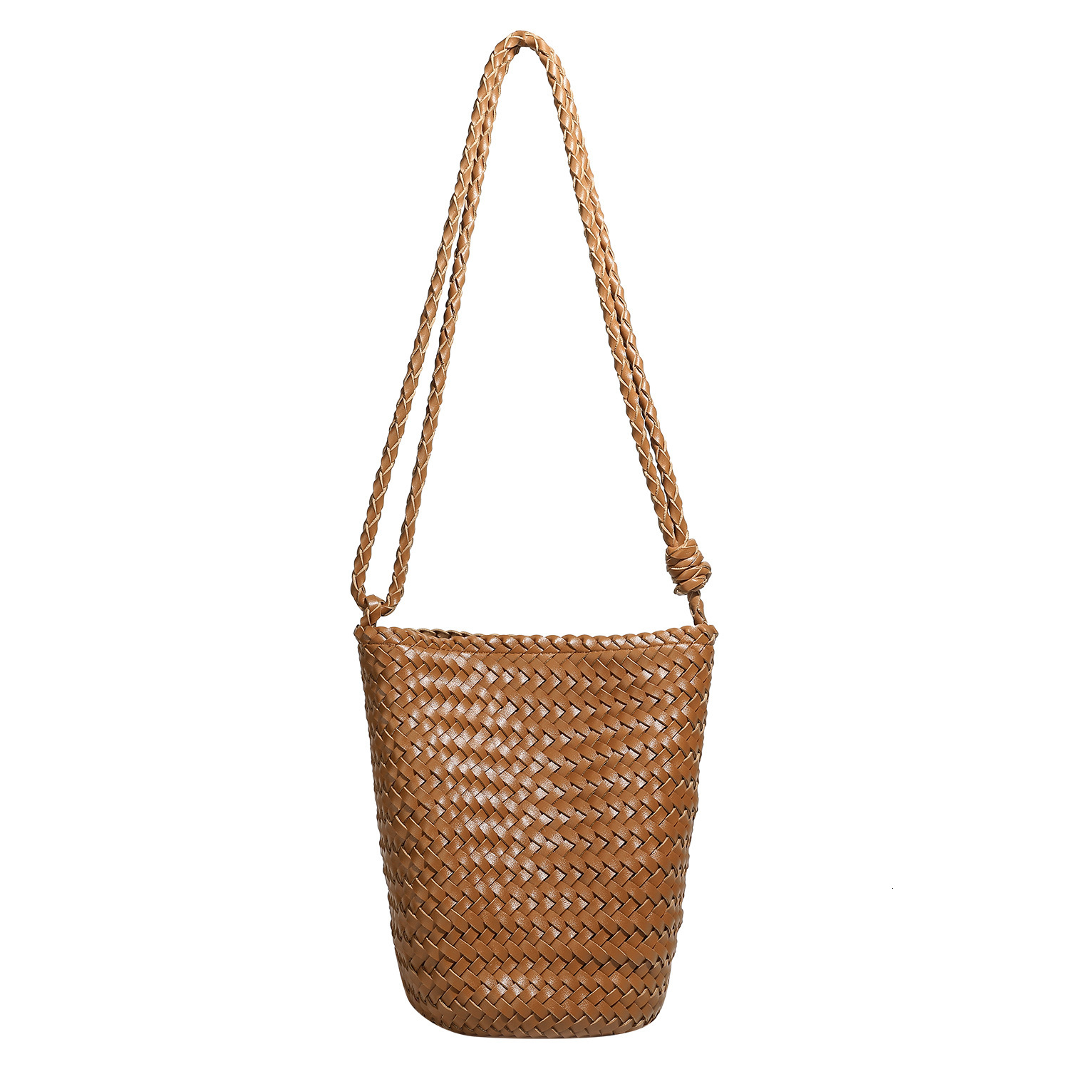 fashion bag New French Retro Genuine Leather Women s Handmade Woven Bucket shaped Handbag Designer Bag Single Shoulder Crossbody Bag