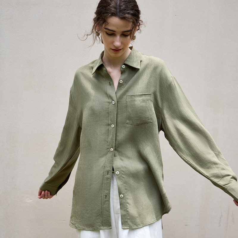 Tencel Natural Texture Long Sleeve Women's Shirt Jacket Autumn Winter French Style Elegant Waist Tie Linen Blouse