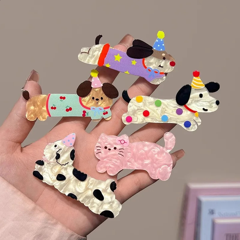 5Pcs Acrylic Cat Hair Clip Women Multicolor Simple Duckbilled Clip Cute Cartoon Hairpin Y2K Girl Hair Accessories Headwear 250812