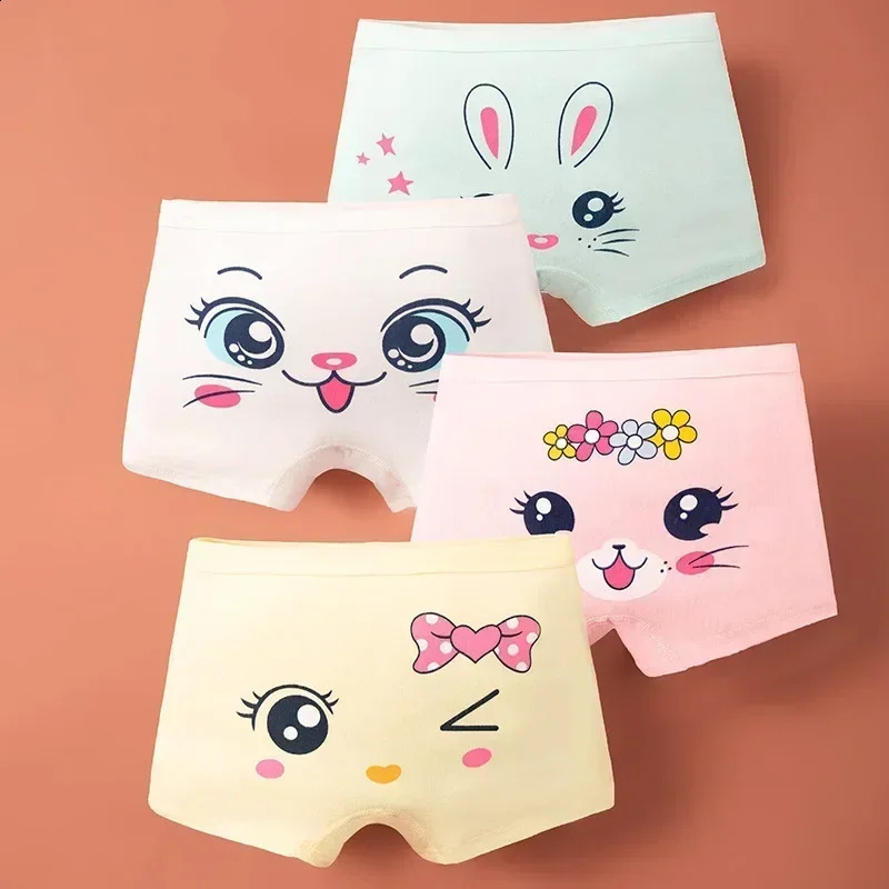 4Pcslot Kids Panties Chirdrens Underwear Lovely Girls Cartoon Print Briefs Floral Grid Cute Pants Baby Cotton Underpants 214Y 250812