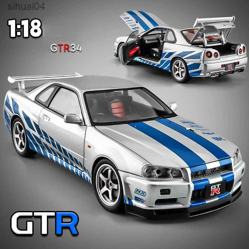 Big Size 1/18 Scale Nissan GT-R R34 Skyline Alloy Car Model Diecast Toy Car for Boys JDM Racing Car Toy Gift Collectible Hobby L250813