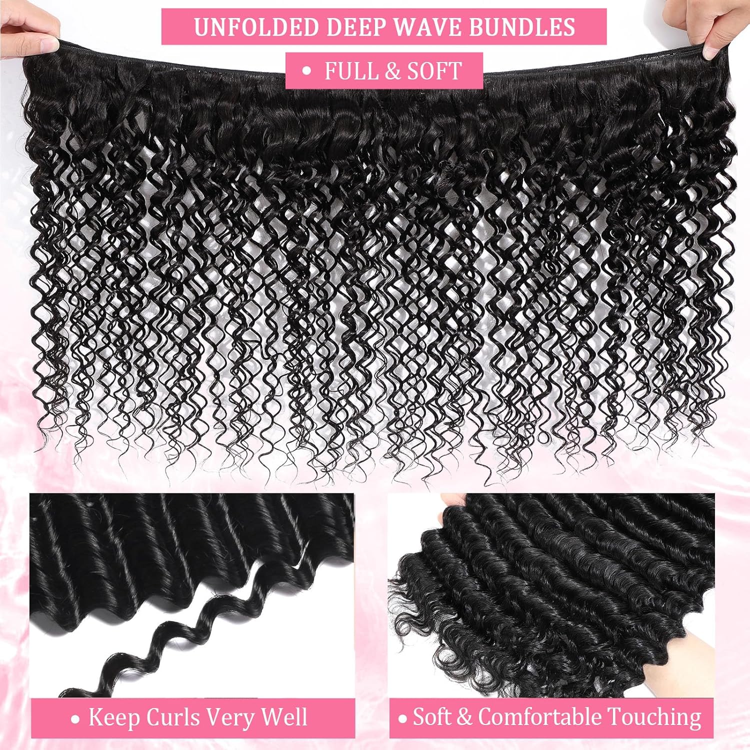 Deep Wave Bundles Human Hair 12A Curly Human Hair Bundles 100% Unprocessed Brazilian Water Wave 3 Wet and Wavy Bundles for Black Women