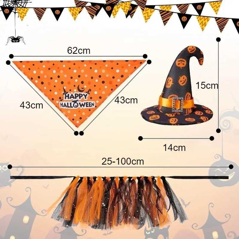 Pet Halloween Costumes Soft Witch Dog Wizard Hat Orange Dog Triangle Scarf Cute Dog Tutu Skirt Outfit Party Decoration Supplies XJ250813