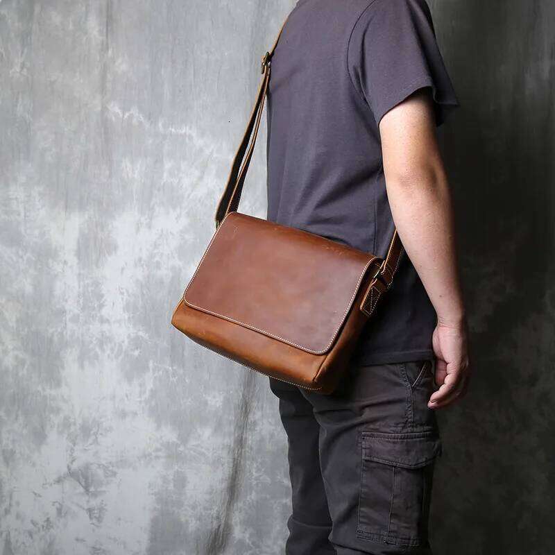 Retro Men's Genuine Leather One-shoulder Head Layer Cowhide Cross Style Large Capacity Casual Messenger Bag