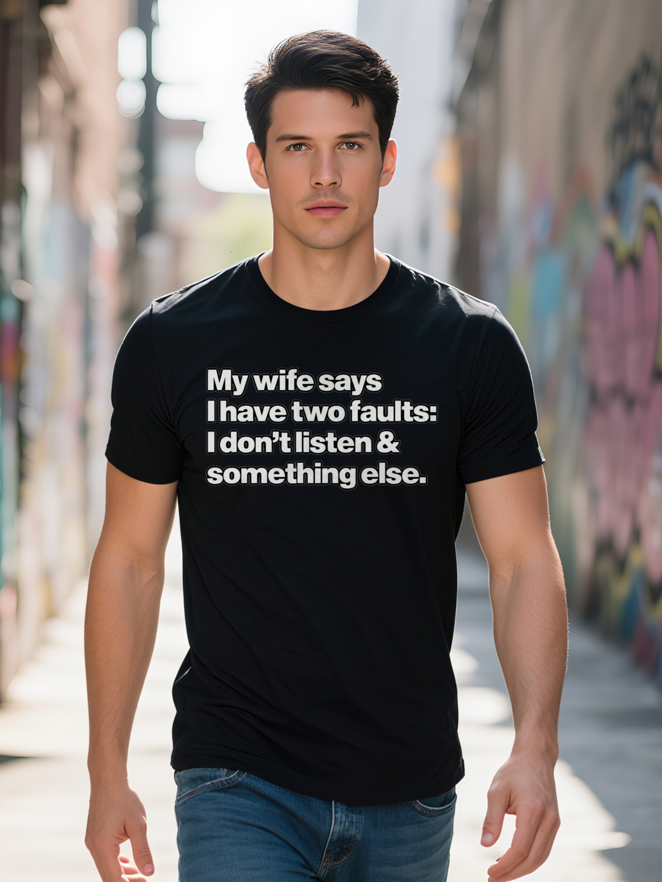 Men s Casual Short Sleeve T Shirt Humorous Marriage Quote Print Black with White Text Regular Fit Summer Top Funny