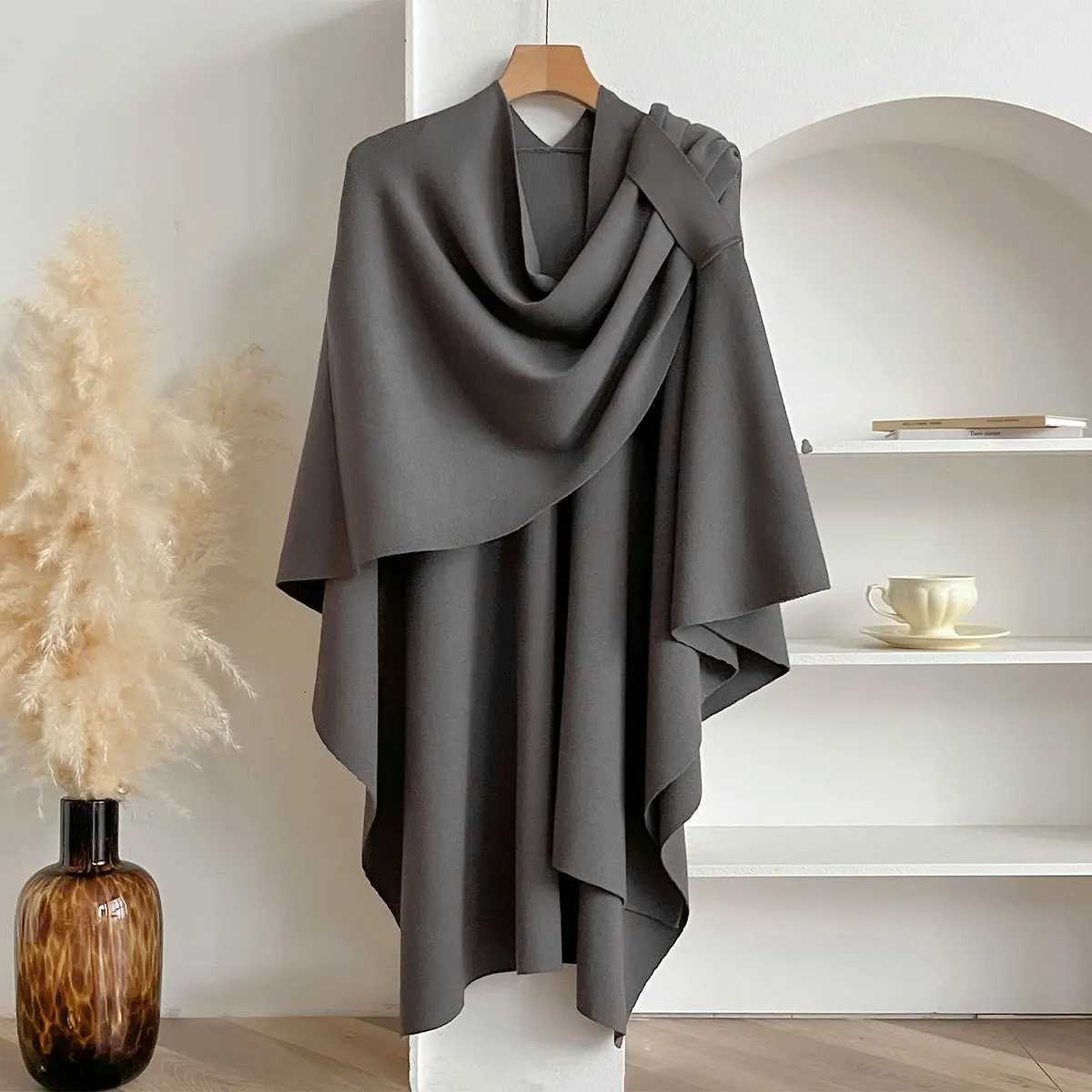 Women Poncho Winter Warm Solid Color Shawl Double Sided Designer Blanket Scarf Female Cloak Cashmere Pashmina Cape Stole Z250813