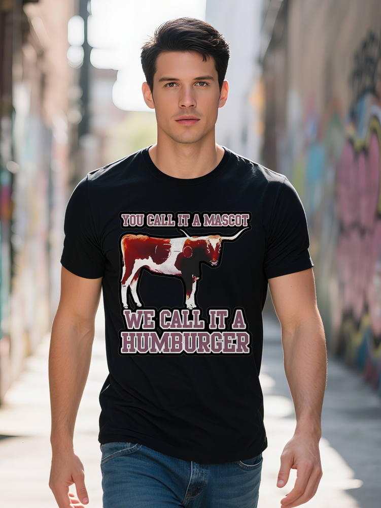 Men s Graphic T Shirt with Humorous Mascot vs Hamburger Black Round Neck Summer Tee Regular Fit Top for Casual Attire 3f434