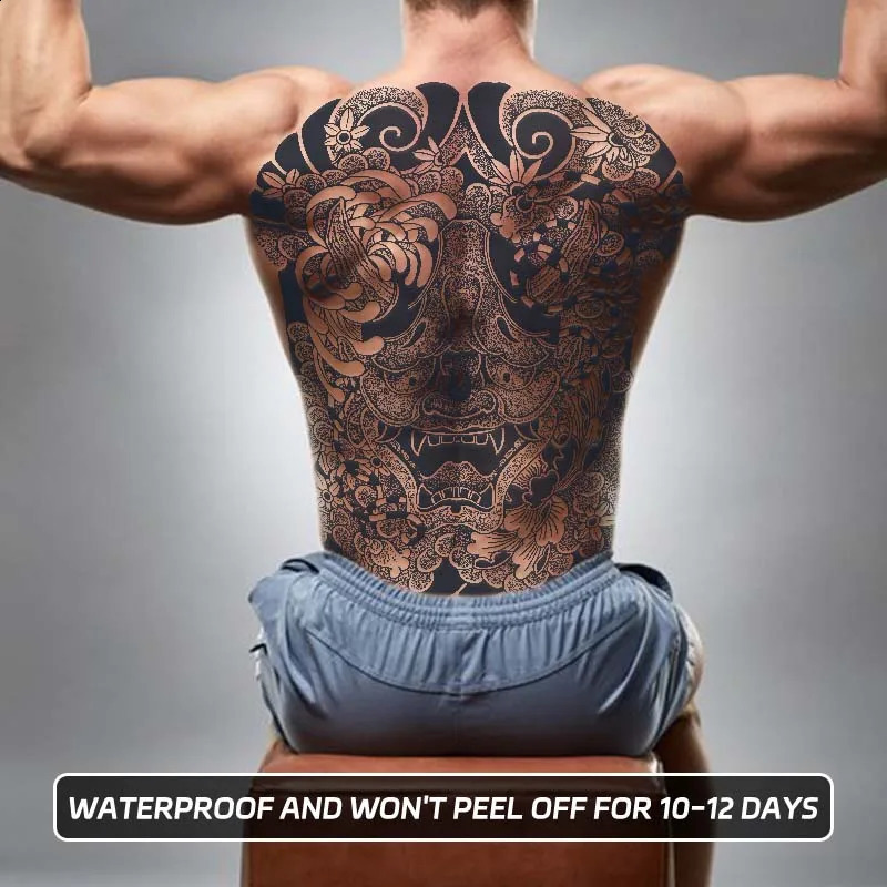 Japanese Style FullBack Demon LongLasting Waterproof 12 Weeks Temporary Tattoo Realistic Semianent 250809