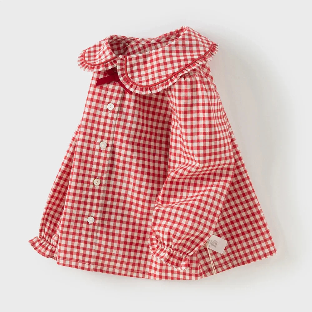 Dave Bella Childrens Red White Plaid Shirt Clothes Autumn Girls Baby Fashion Casual Pure Cotton Top Outdoor Party DB3253344 250812