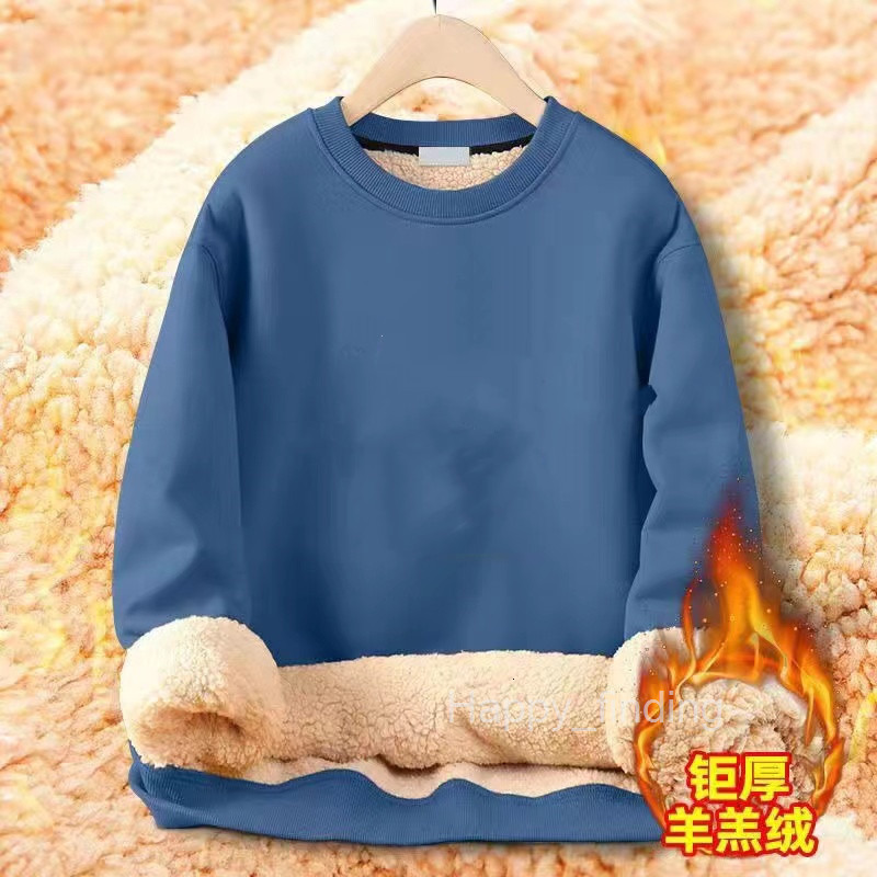 Lamb Wool Fleece Thickened Sweatshirt for Men Hoodless Solid Color Thick Warm Clothing Loose Pullover Crew Neck Autumn and Winter Season