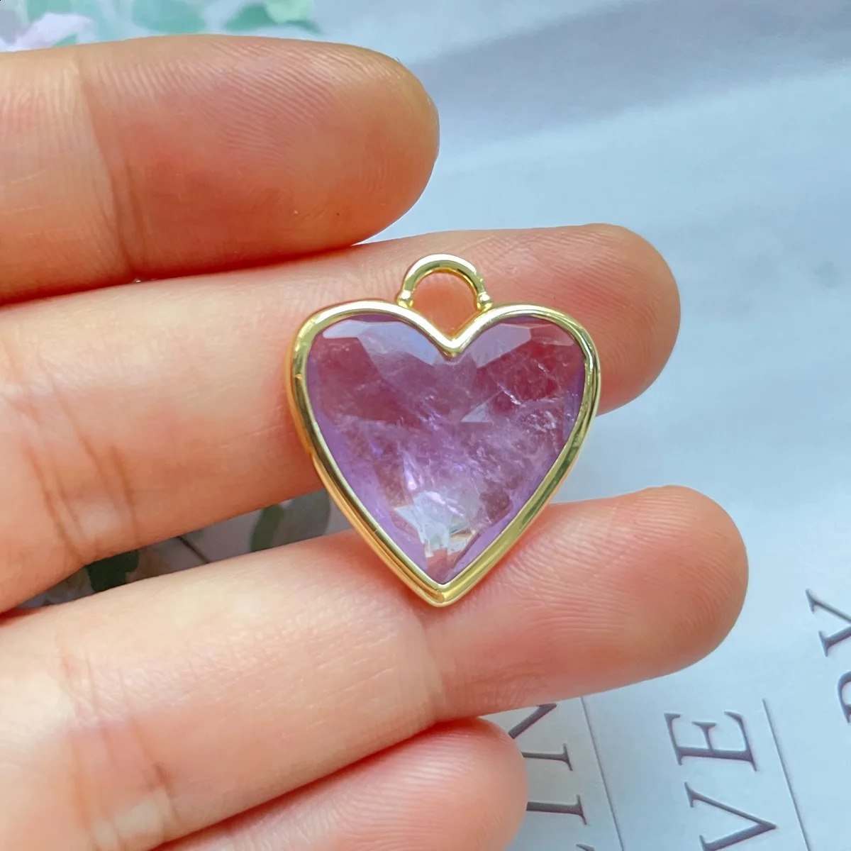 5pcs Gold-Plated Bezel Labradorite Amethyst Quartz Crystal Stone Heart Pendants for Earring Necklace Bracelet Jewelry Making 250807