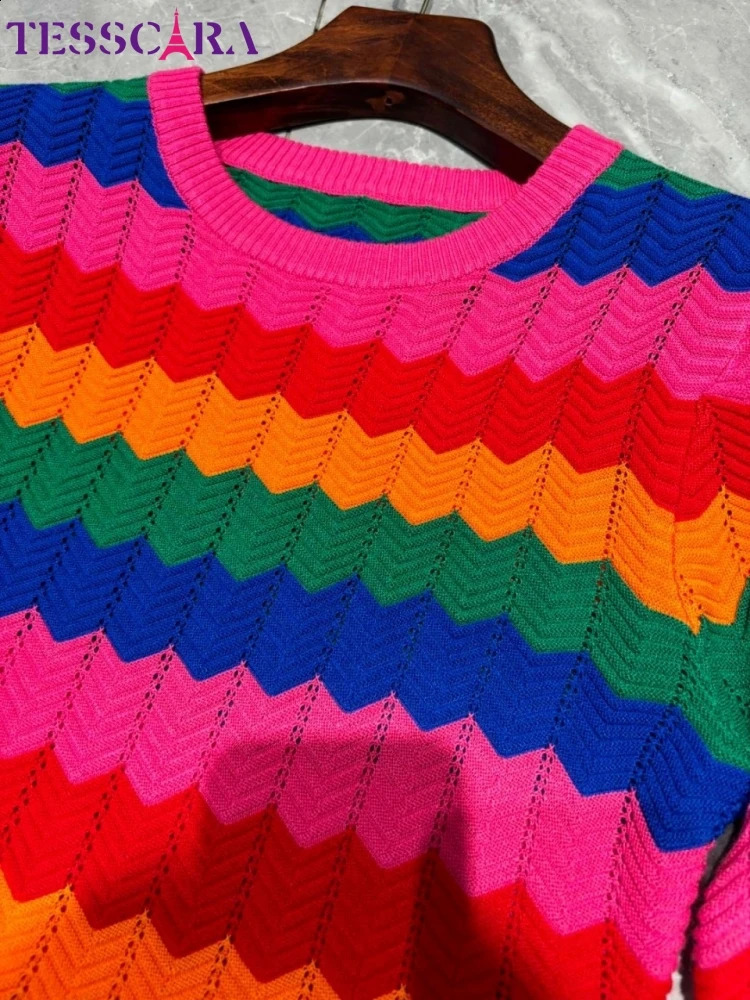 TESSCARA Women Autumn Winter Long Elegant Dress High Quality Cocktail Party Vintage Trumpet er Knitted Sweater Vestidos 250806