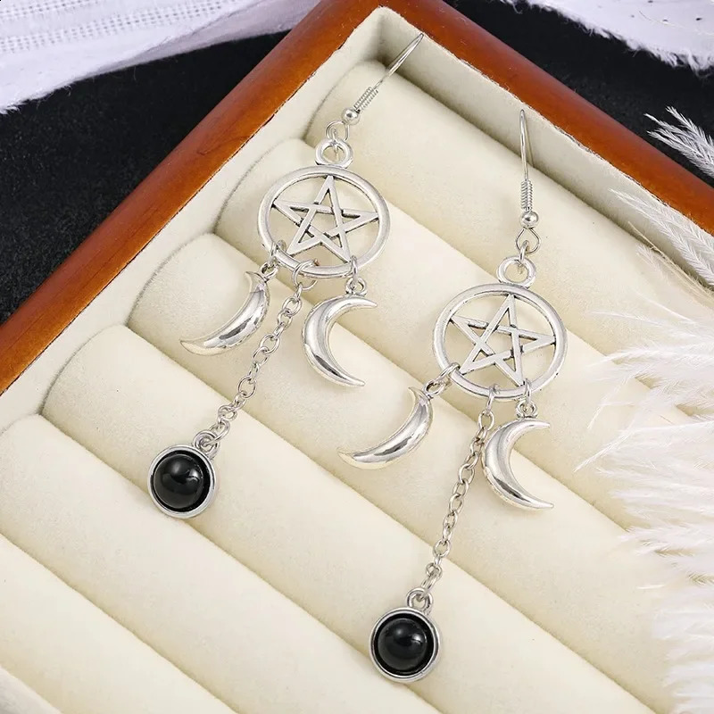 Gothic Pentagram Crescent Purple Crystal Earrings for Women Fashion Multicolour Moonstone Jewelry Party Accessories Gifts 250812