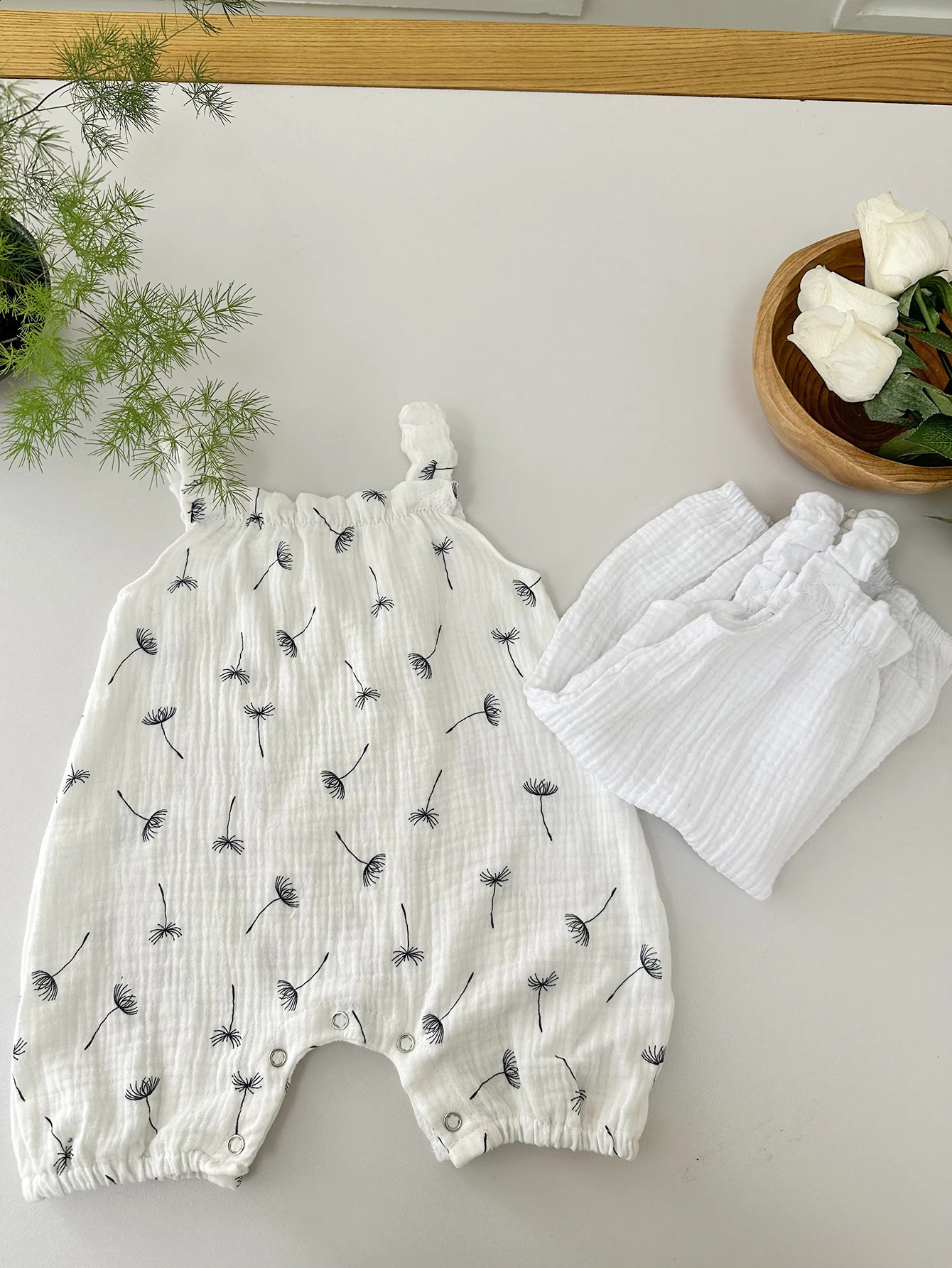 2pcs Baby Romper Suit Rainbow Dandelion Organic Cotton Sleeveless Sling Infant Overall Bodysuit Summer Straps Pants 250812