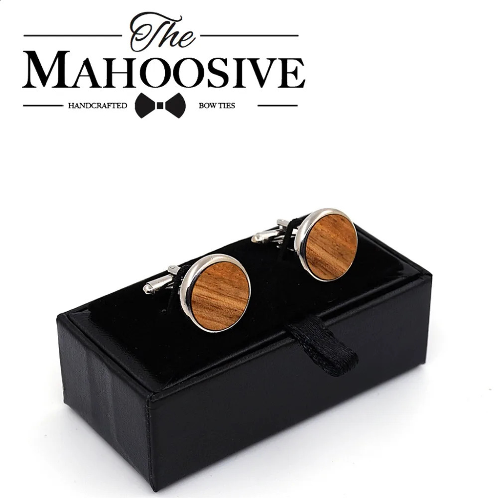 MAHOOSIVE Wooden Cufflinks Wedding Groom Round Zebra wood Cufflinks For Mens shirt accessories Casual Cuff Link mancuernas 250812