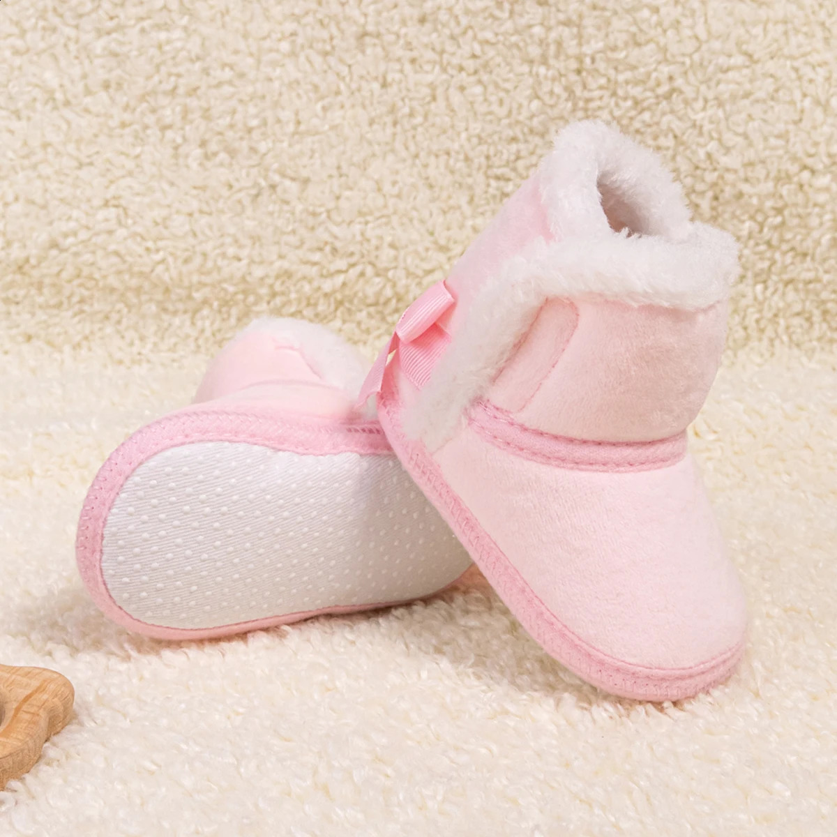 KIDSUN Pink Cute Bow Baby Shoes Warm Winter Boy Girl Boots Cotton SoftSole NonSlip Toddler First Walkers Infant Crib 250812