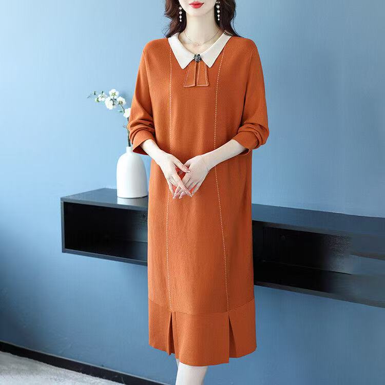 plus size women's new long sleeve high waist printed banquet dress mid-length skirt D02485