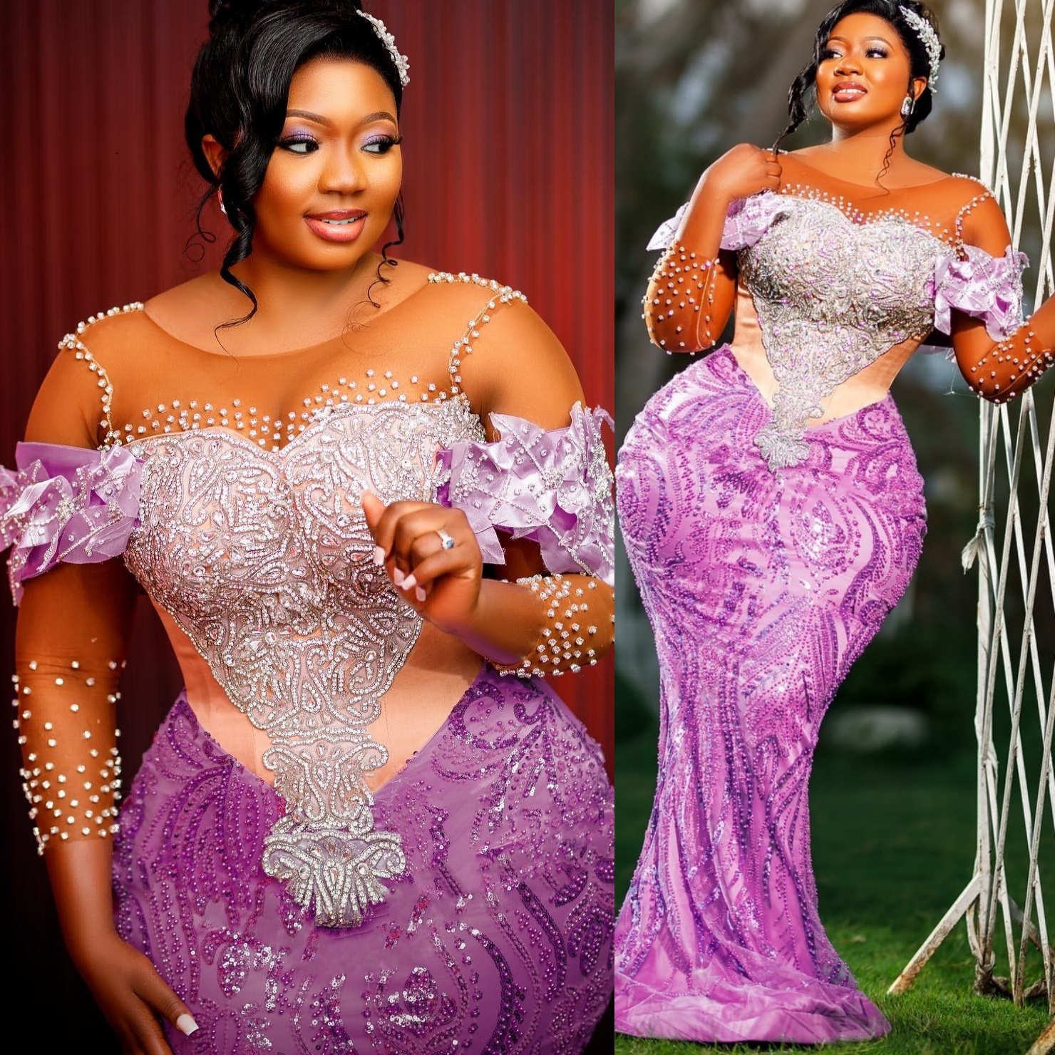Mermaid Lilac Prom Dresses 2025 Crystals Beaded Flowers Sheer Neck Evening Formal Party Second Birthday Engagement Gowns Plus Size Dress For Special O