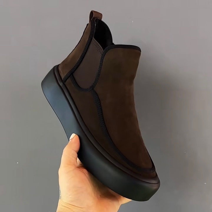 Autumn men's abrasive leather high help a foot turned fur casual boots