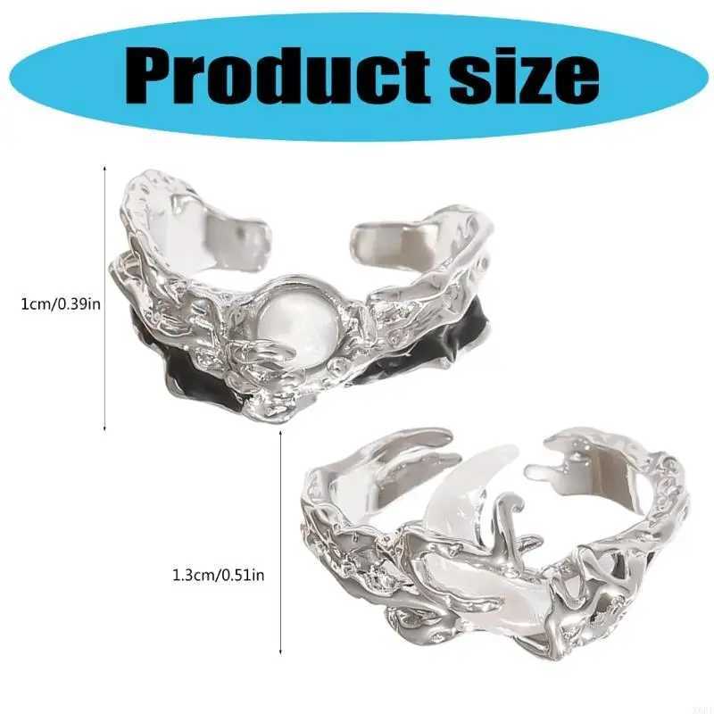 2pcs Irregular Sun Moon Ring with Small Texture Light Luxury Jewelry Personalized Versatile Cosplay DIY Props for Couple Gifts W250812