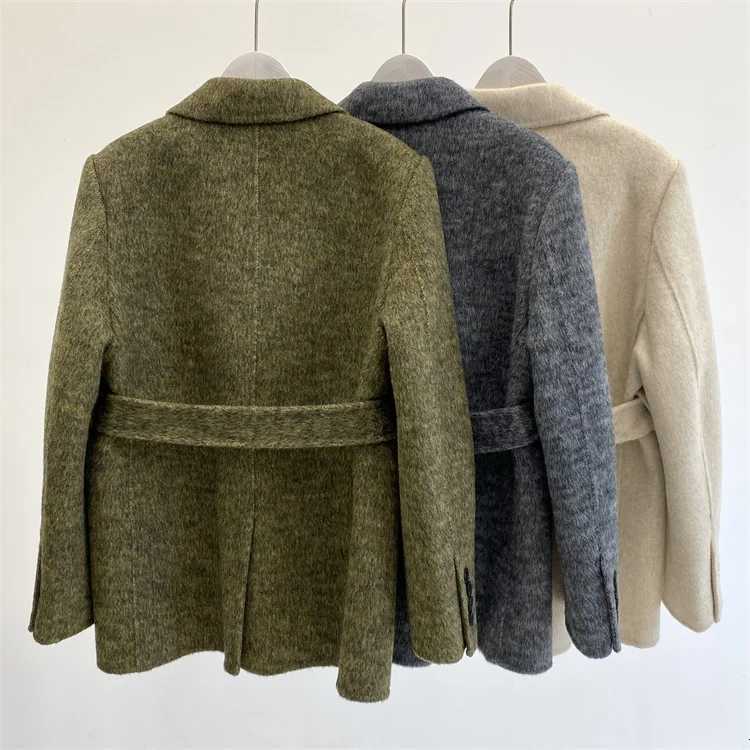 Double Sided Cashmere Coat Womens Short Suit Alpaca Wool Coats Winter Women Korean Single Breasted Waistband Woolen Coat Z250813