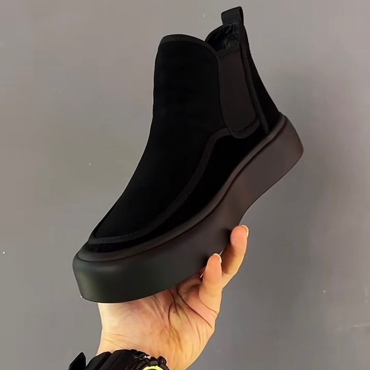 Autumn men's abrasive leather high help a foot turned fur casual boots